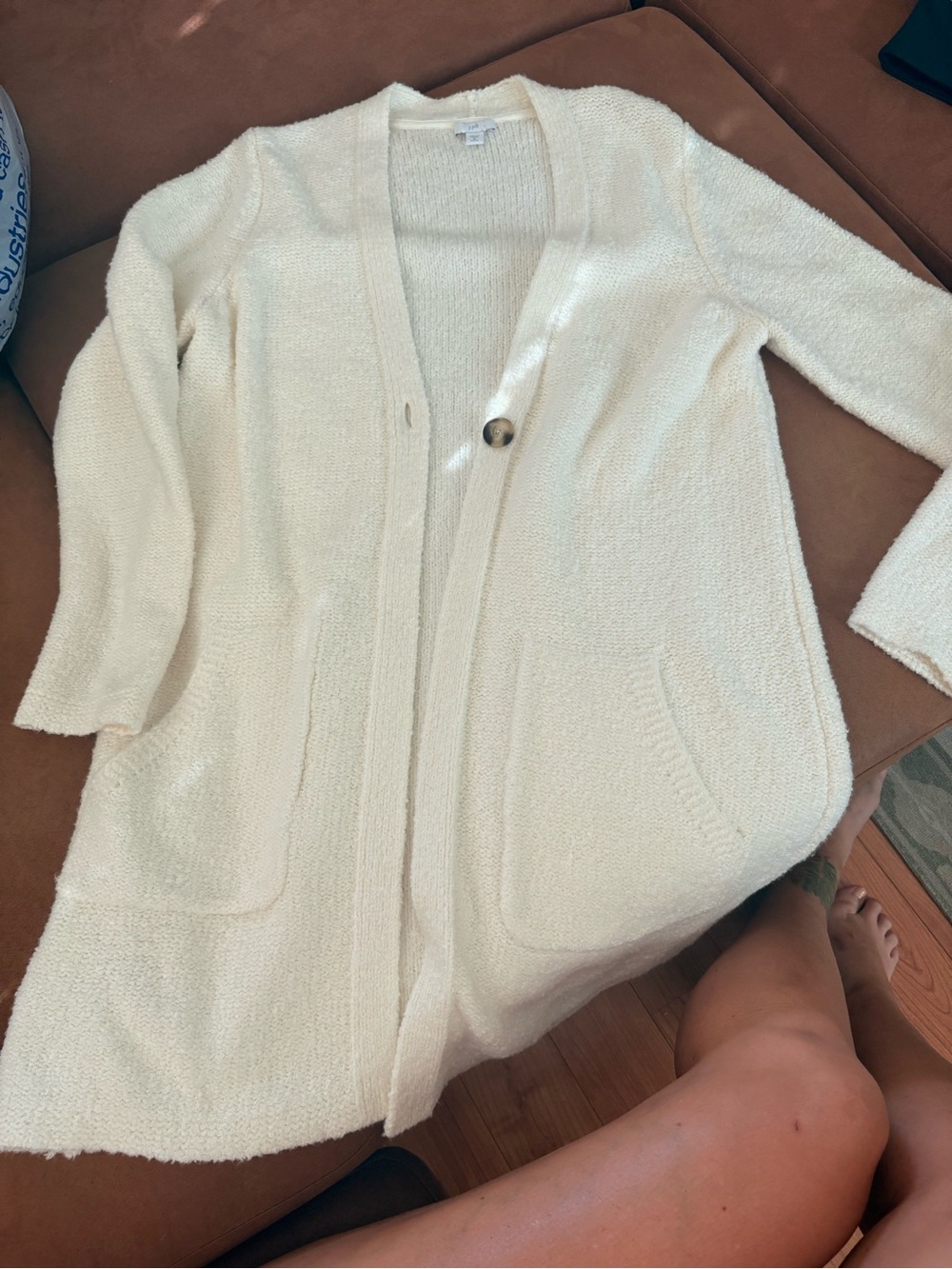 J. Jill Ivory Bouclé Long Cardigan Sweater Medium Petite